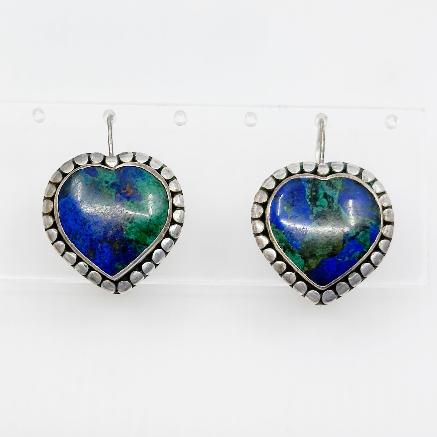 Sterling silver Azurite heart earrings