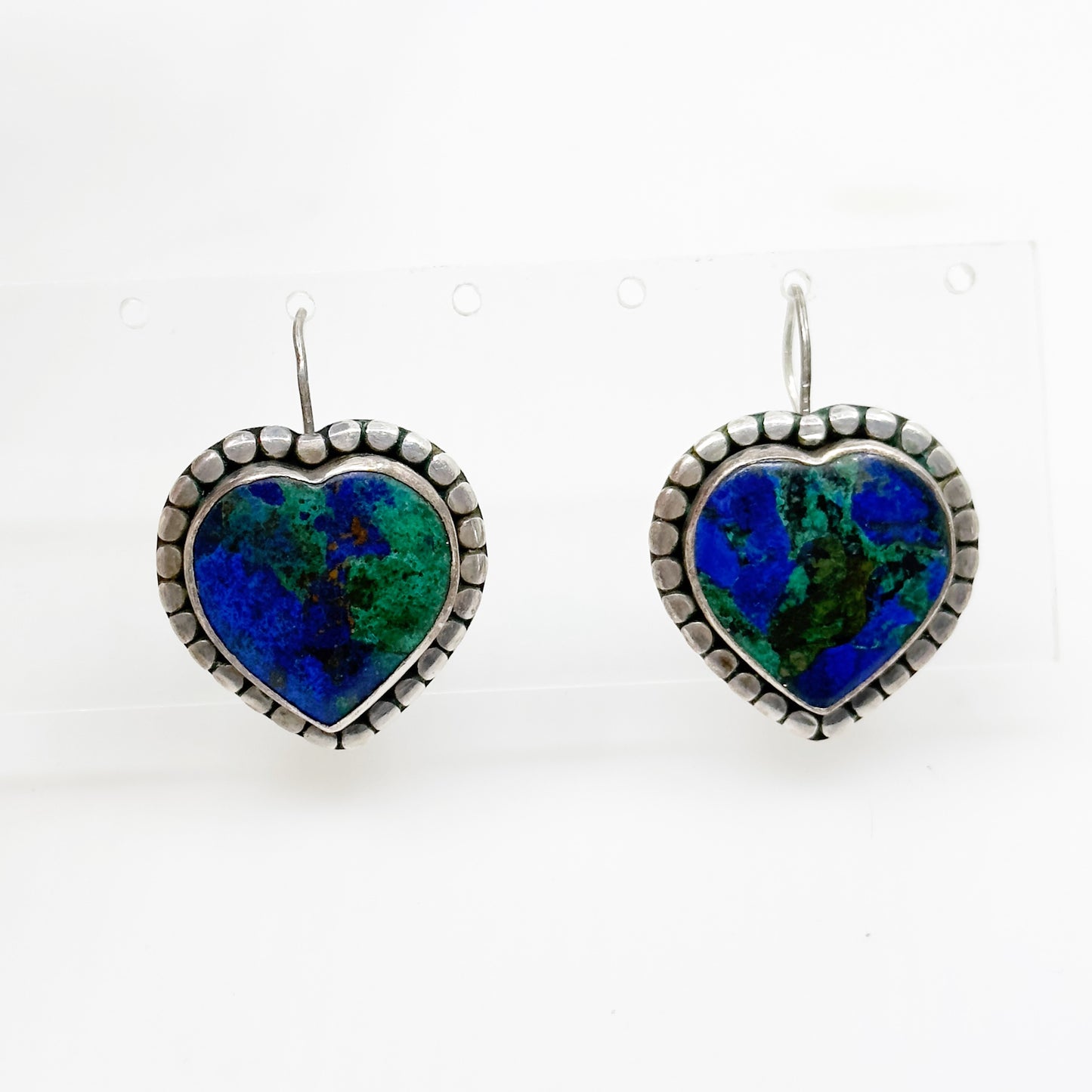 Sterling silver Azurite heart earrings