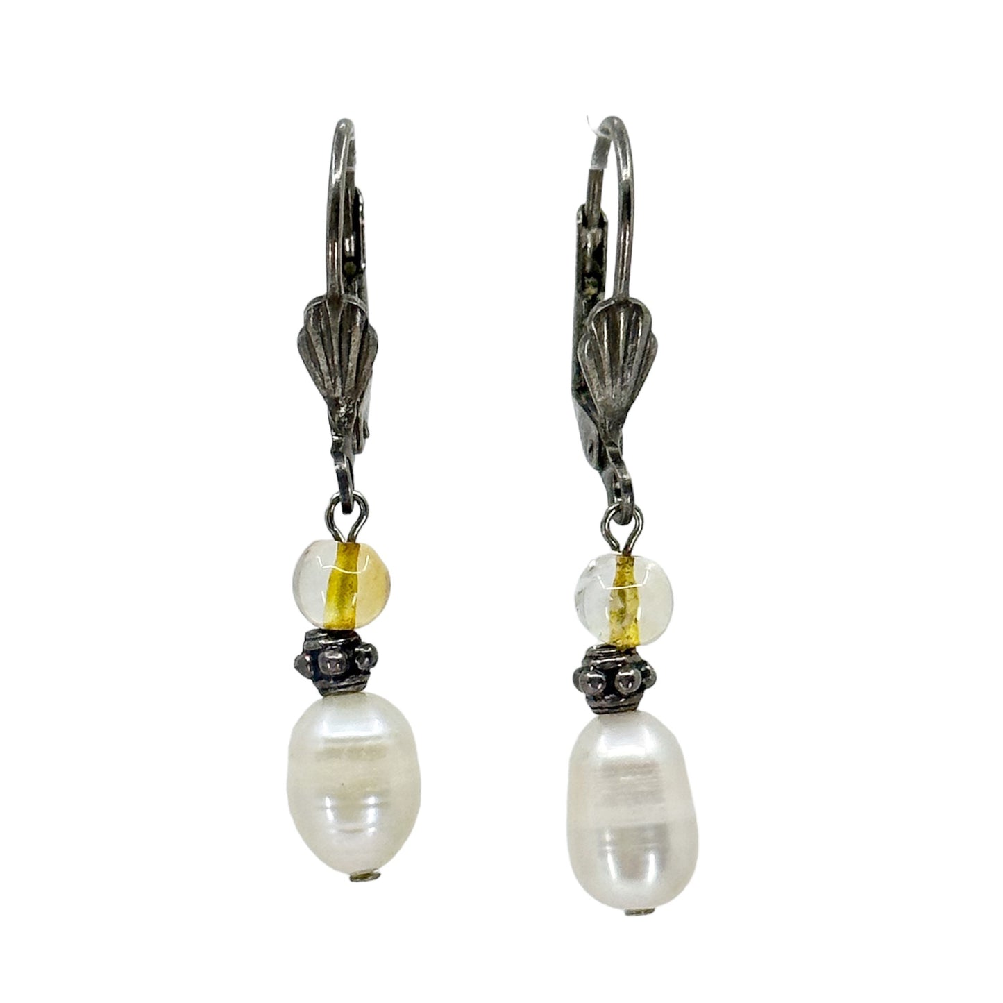 sterling silver freshwater pearl & citrine earrings