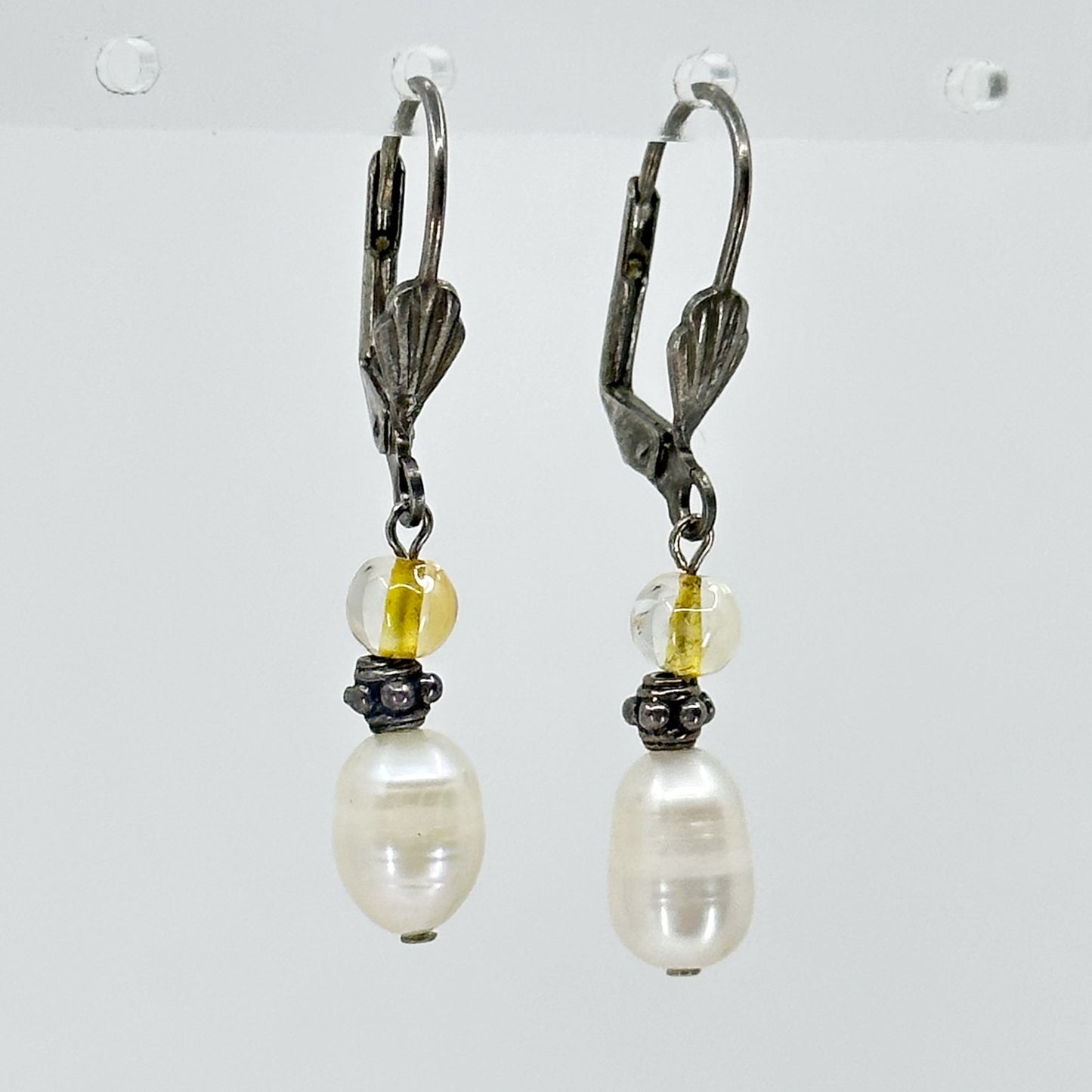 sterling silver freshwater pearl & citrine earrings