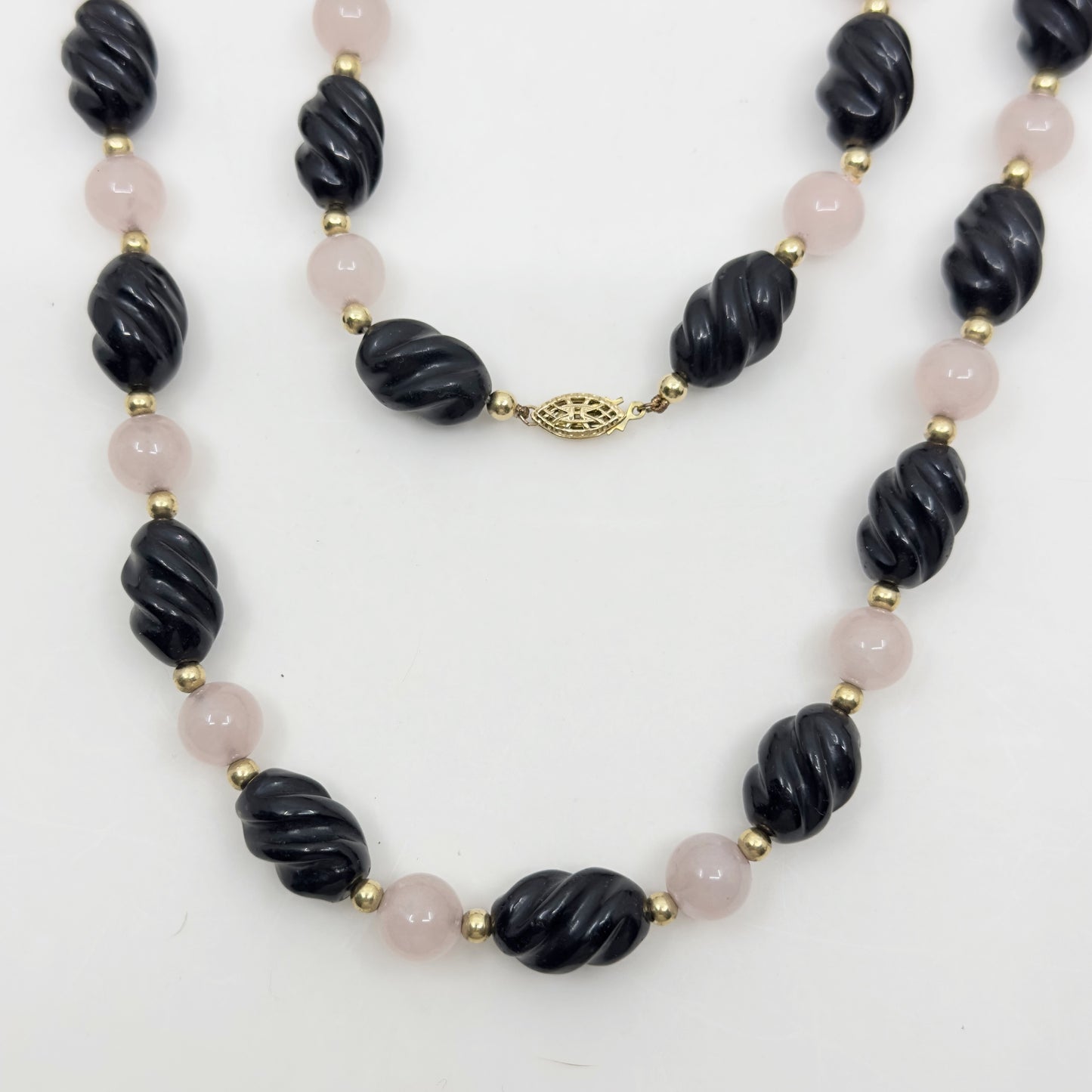 14k Gold Filled rose quartz & onyx bead necklace