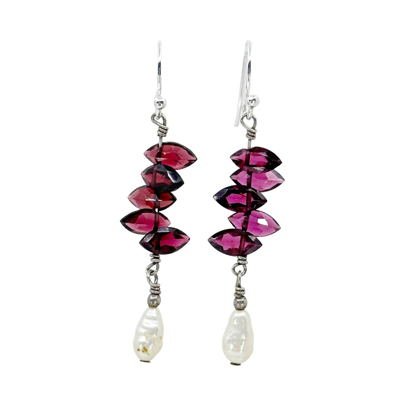 Sterling silver garnet & pearl drop earrings