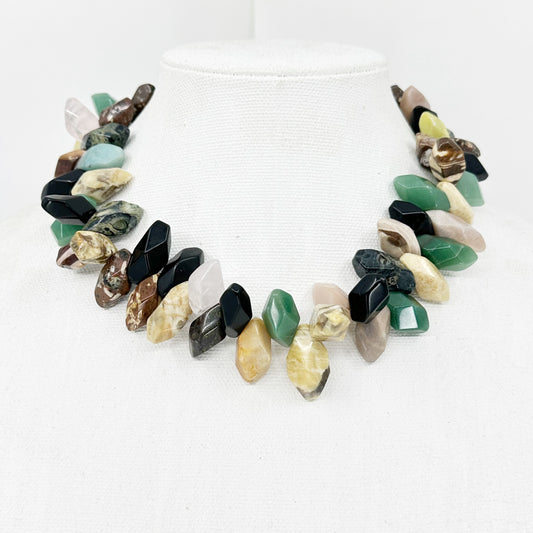 Handcrafted wood & gemstone necklace