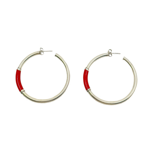 sterling silver red enamel hoop earrings