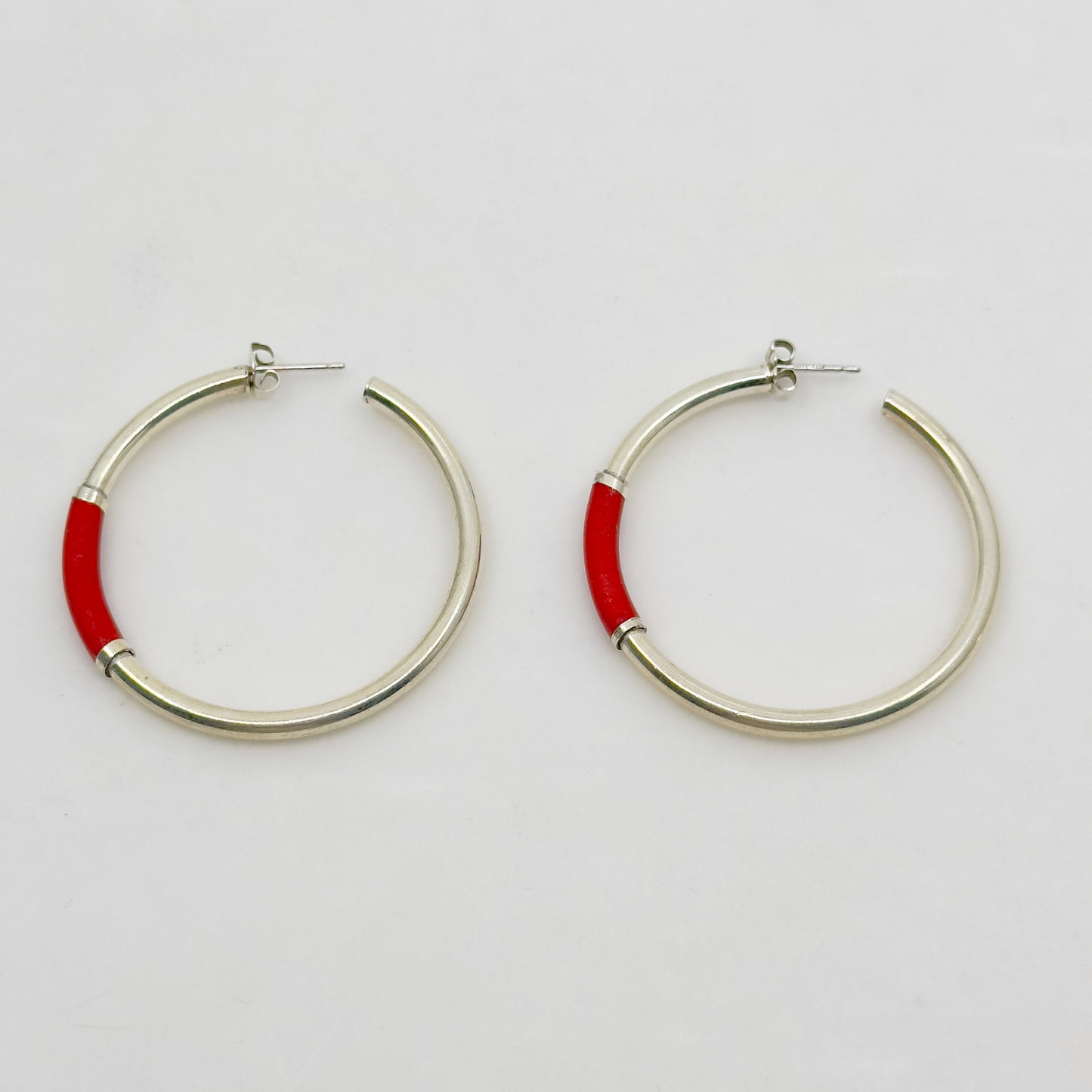 sterling silver red enamel hoop earrings