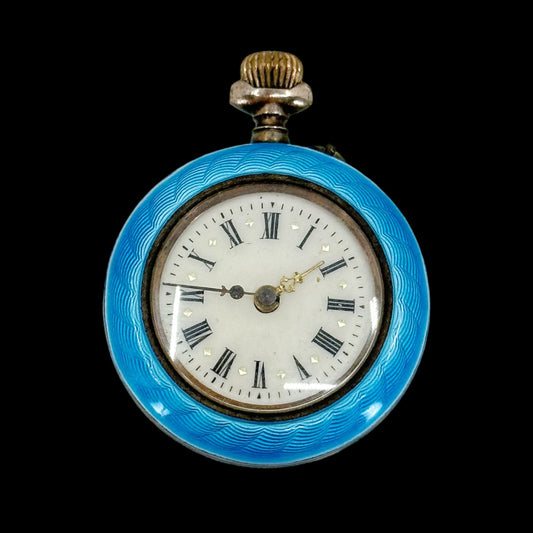 Vintage 800 silver enamel guilloche pocket watch