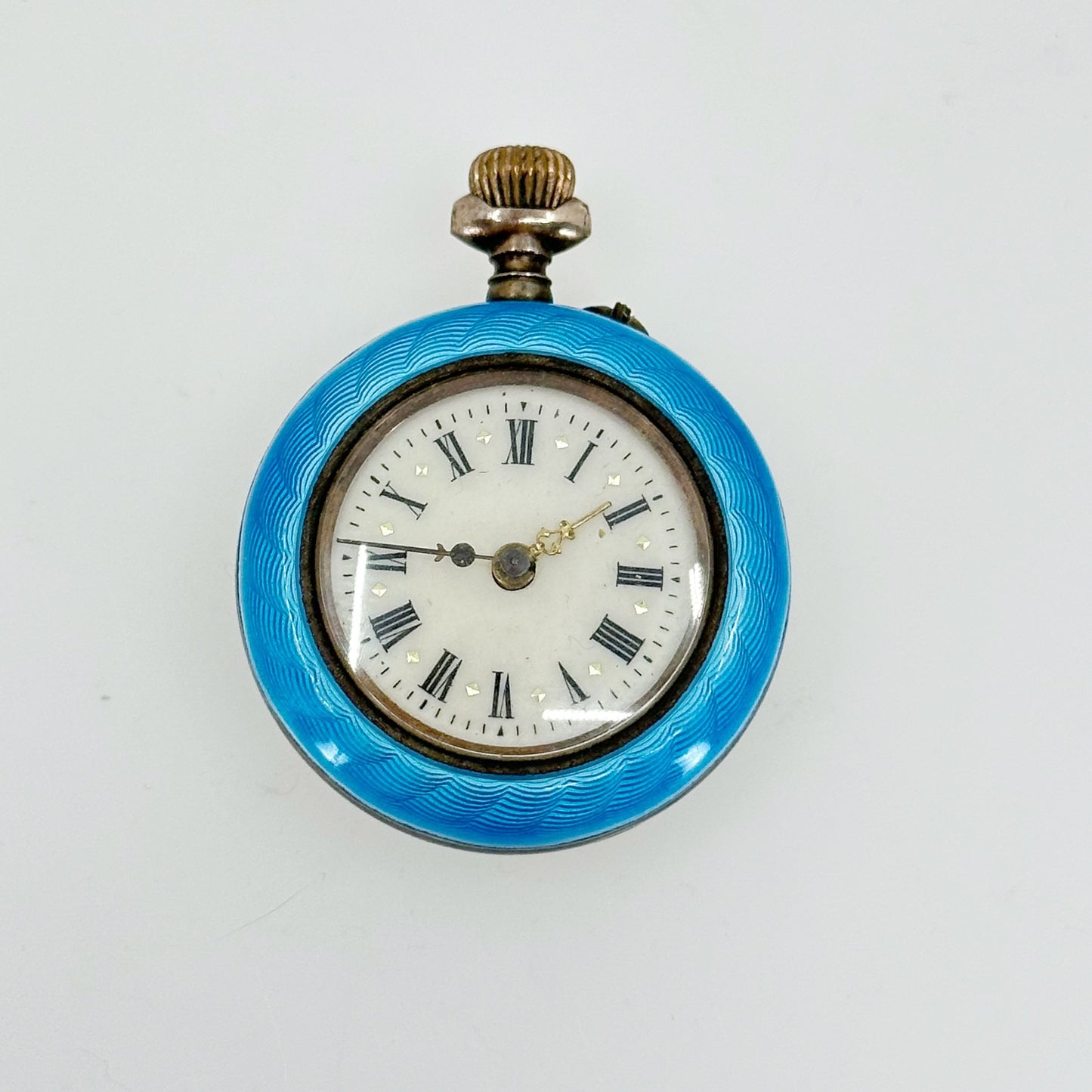 Vintage 800 silver enamel guilloche pocket watch