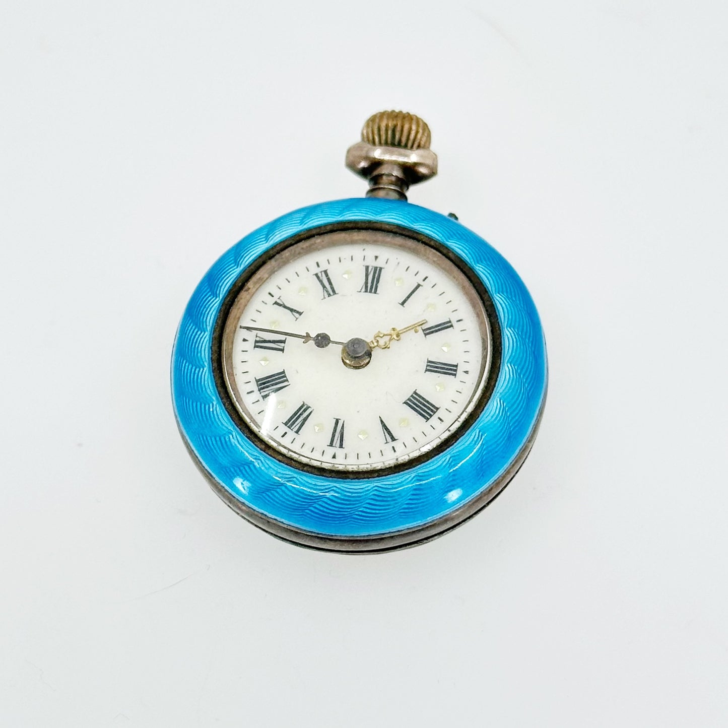 Vintage 800 silver enamel guilloche pocket watch