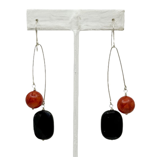sterling silver onyx & coral earrings - GM7