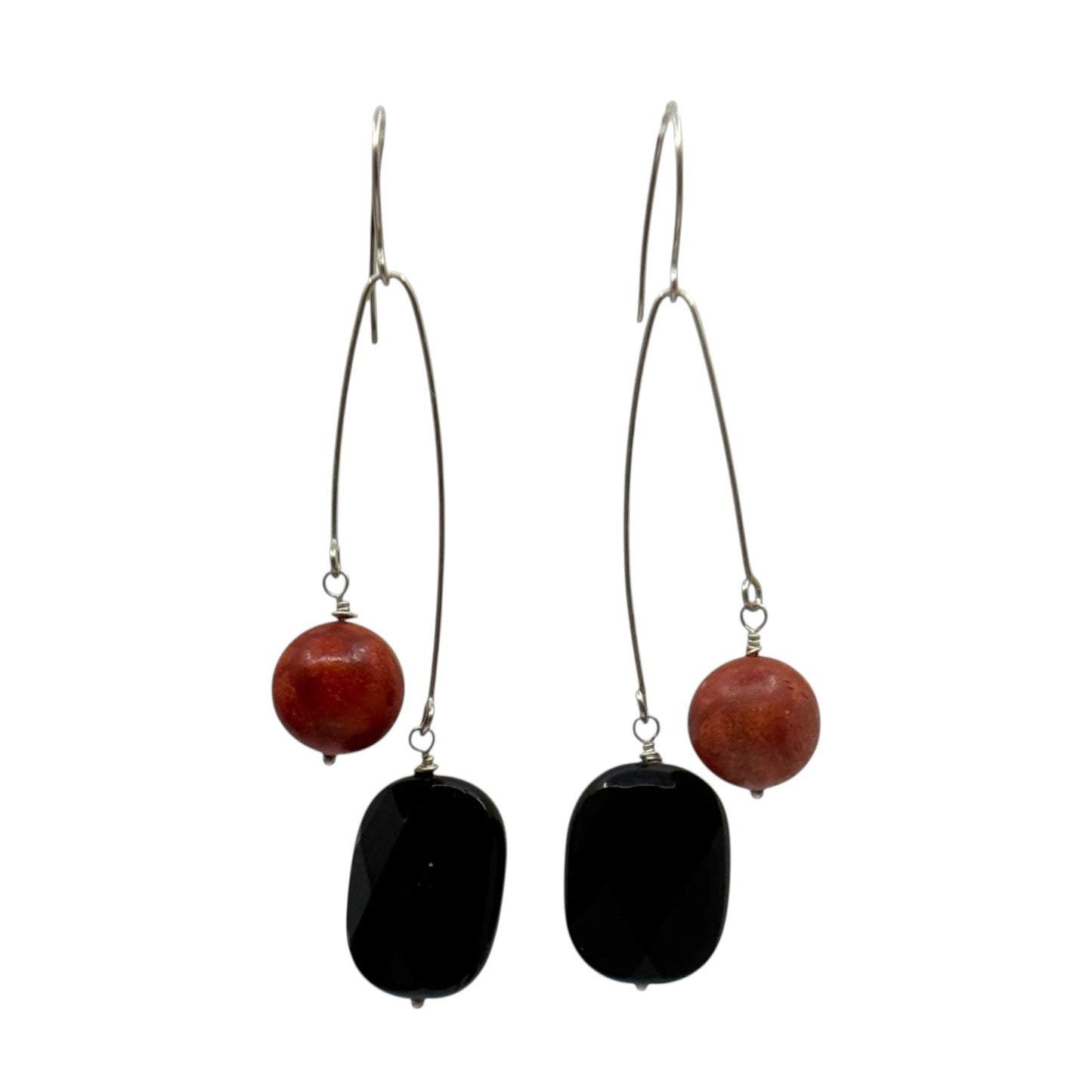 sterling silver onyx & coral earrings - GM7