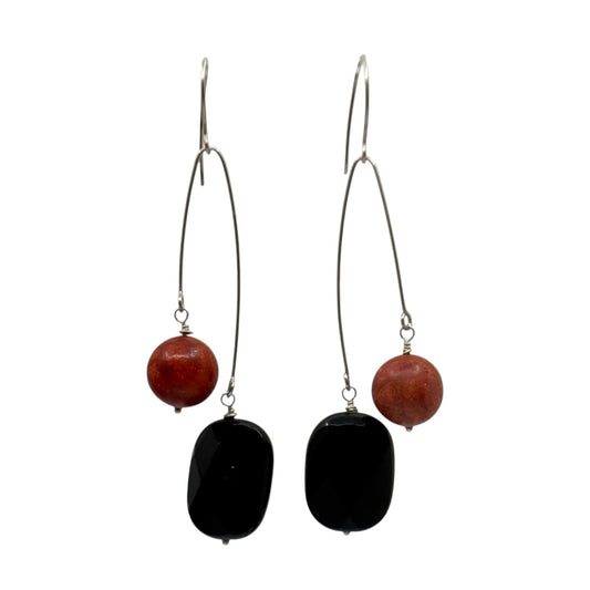 sterling silver onyx & coral earrings - GM7