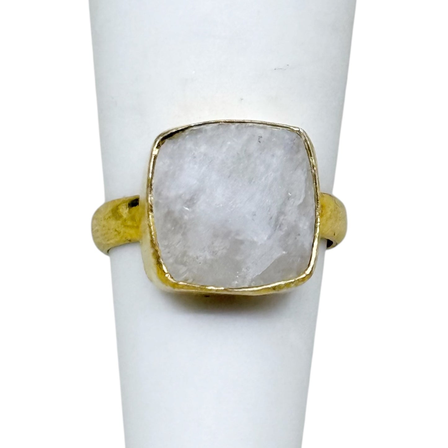 Gold vermeil sterling silver milky quartz ring - GM387
