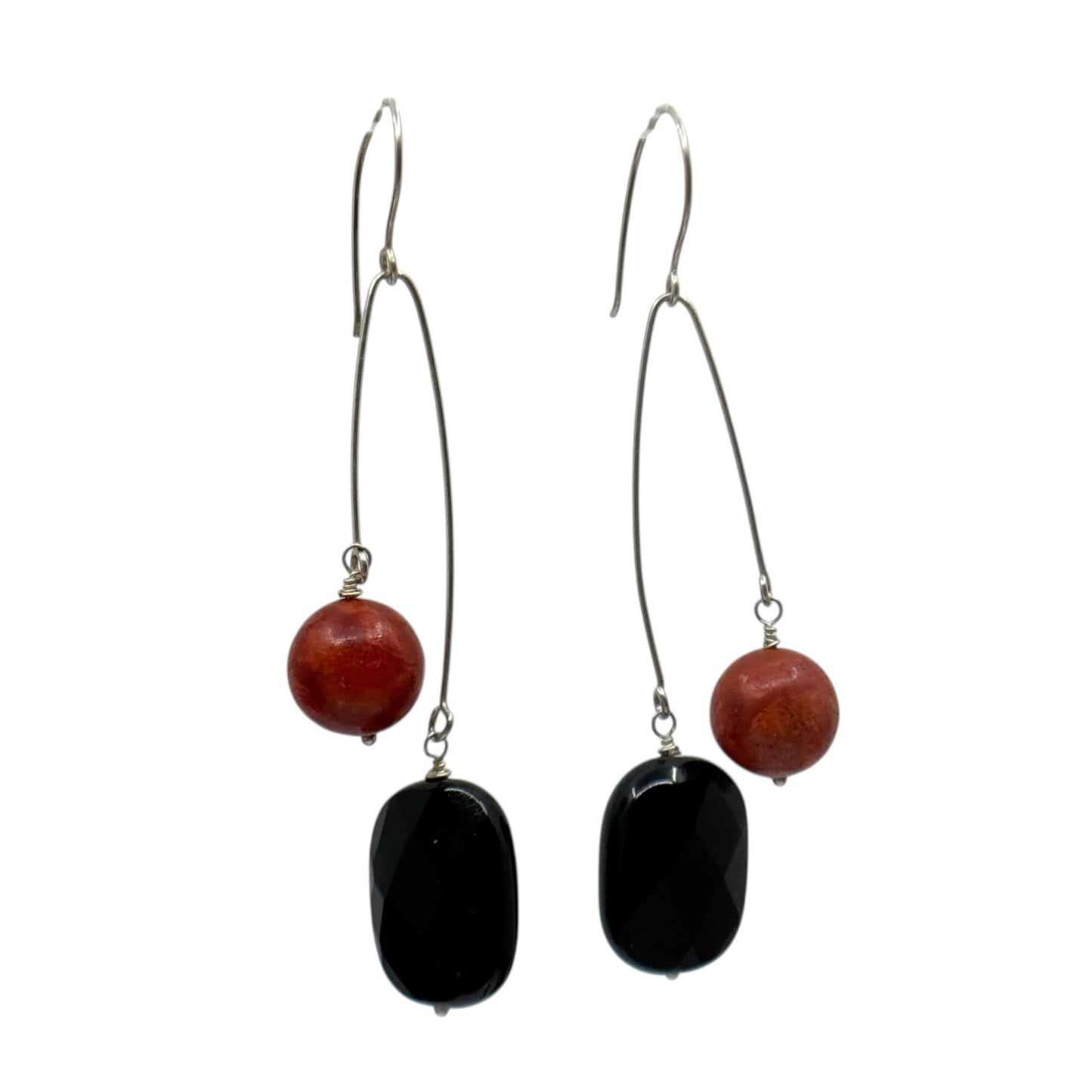 sterling silver onyx & coral earrings - GM7