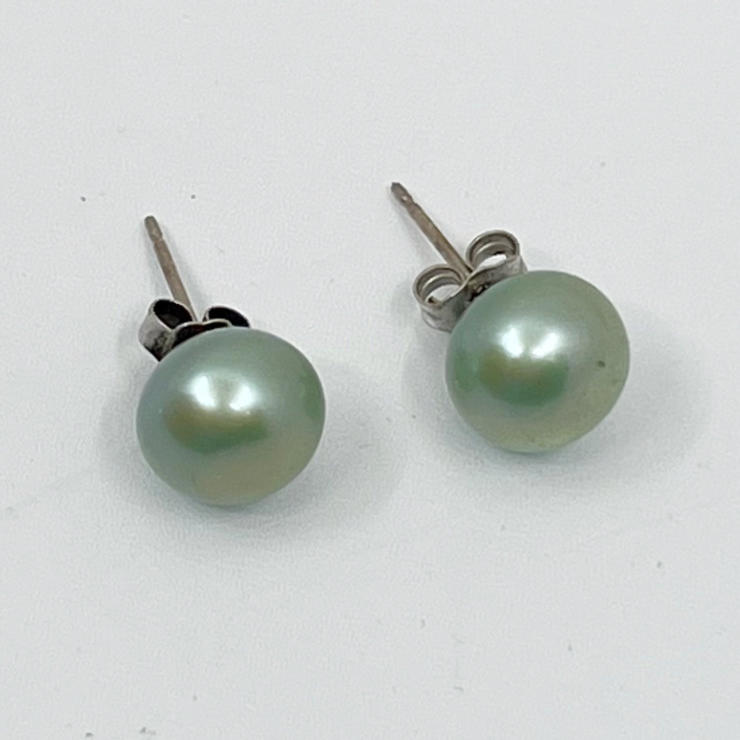 Honora sterling silver 9mm olive green pearl stud earrings