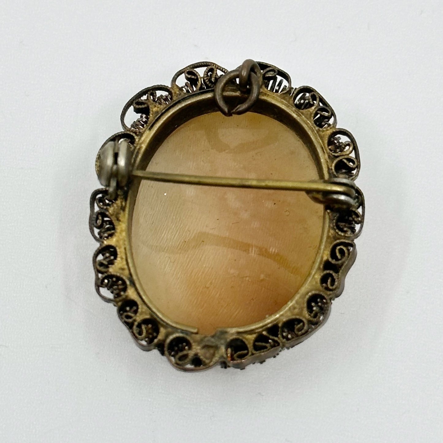 Vintage Italian brass carved shell cameo brooch pendant