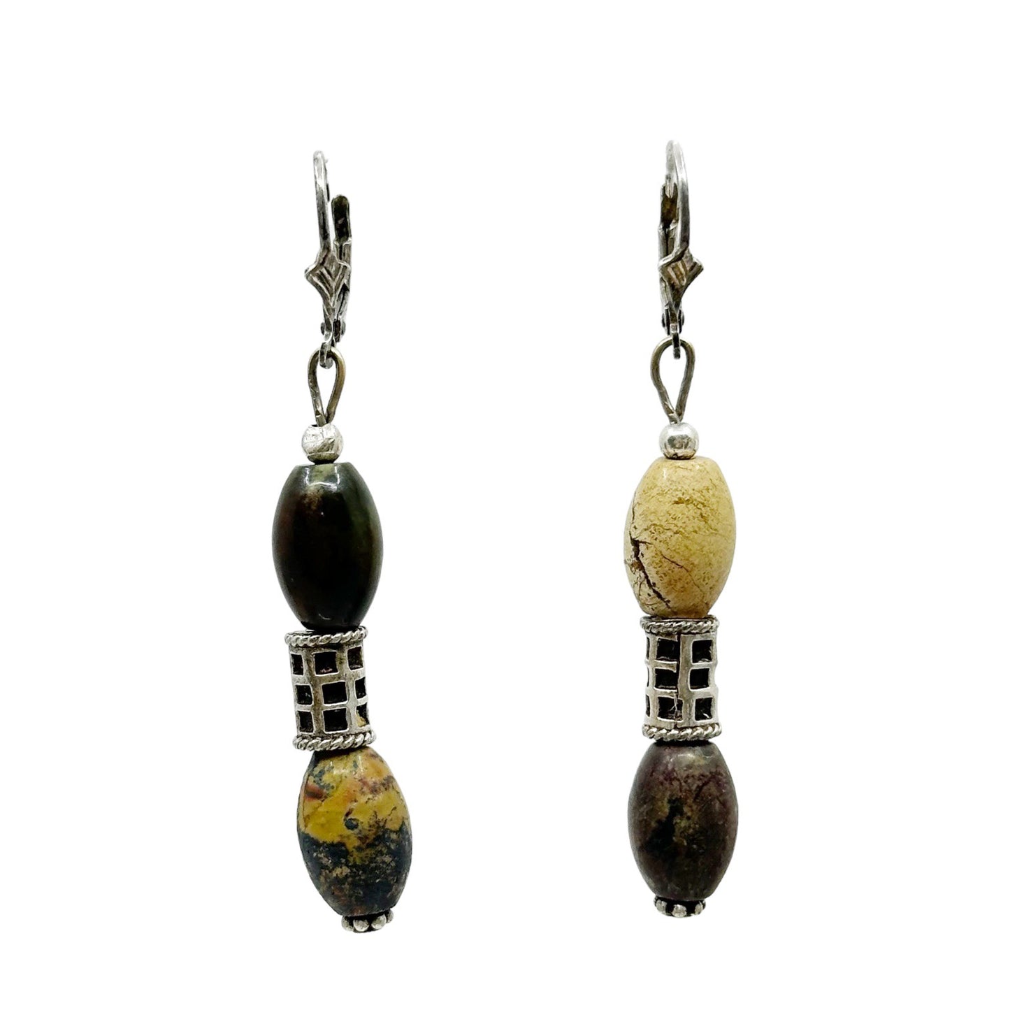 Hand Made Sterling silver jasper bead earrings