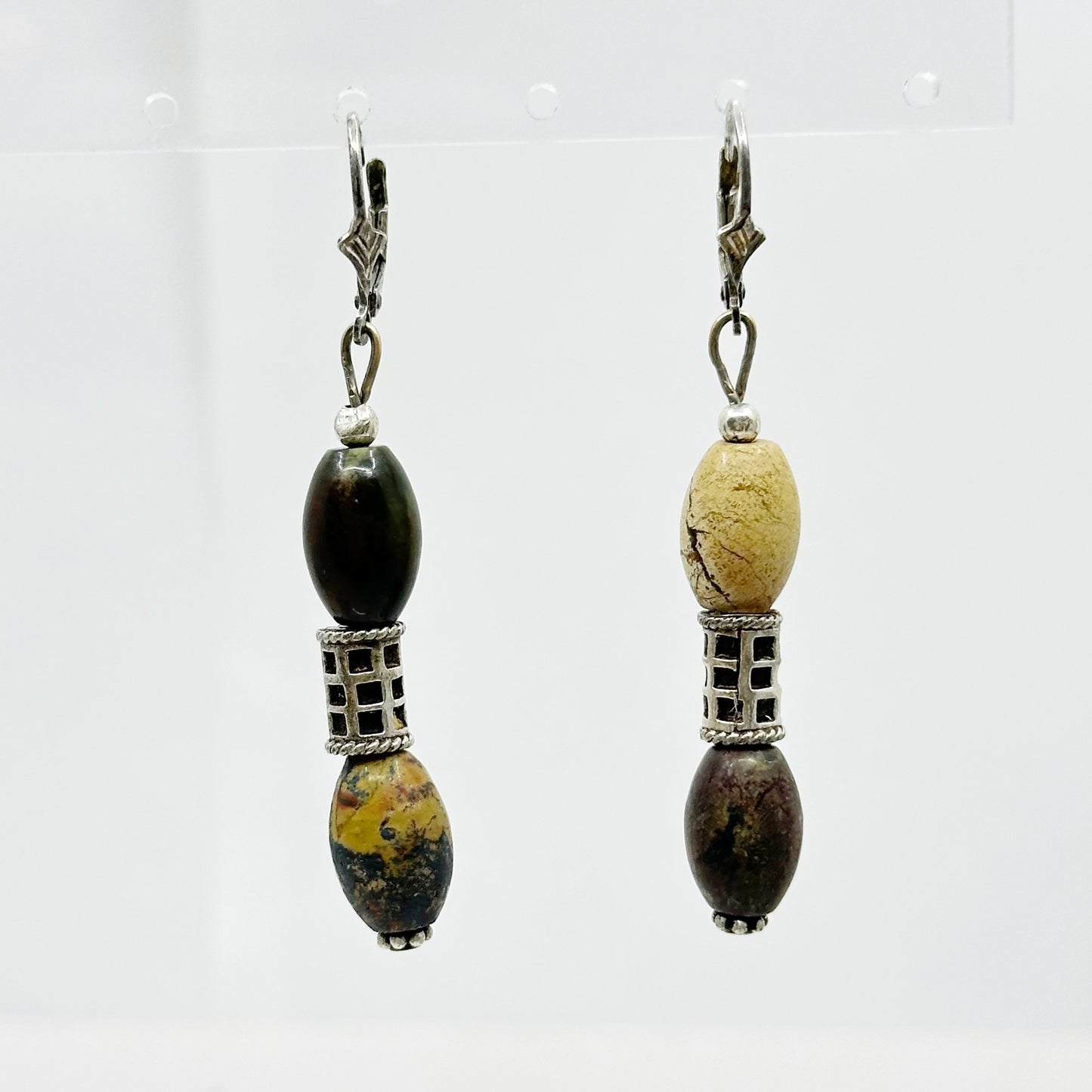 Hand Made Sterling silver jasper bead earrings