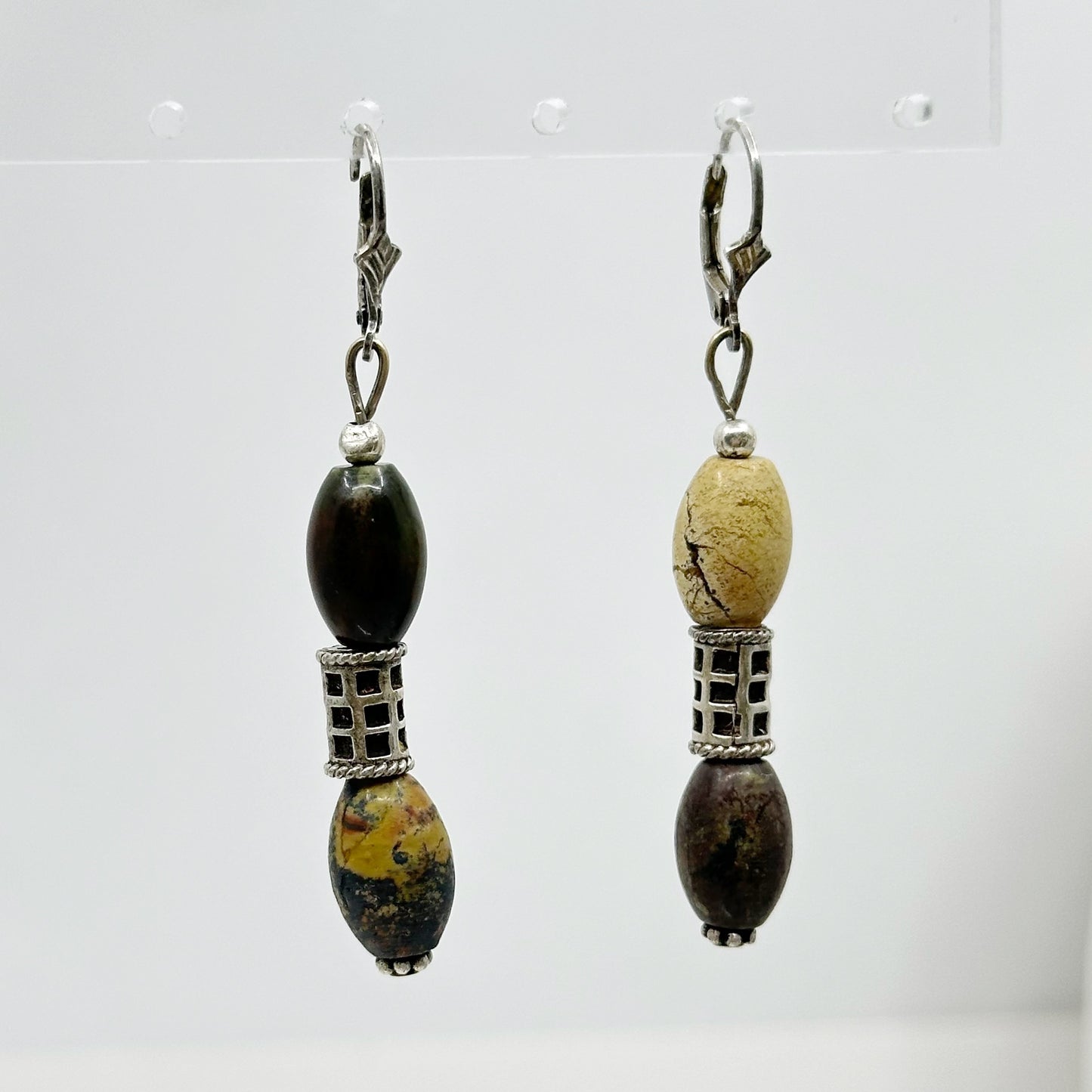 Hand Made Sterling silver jasper bead earrings