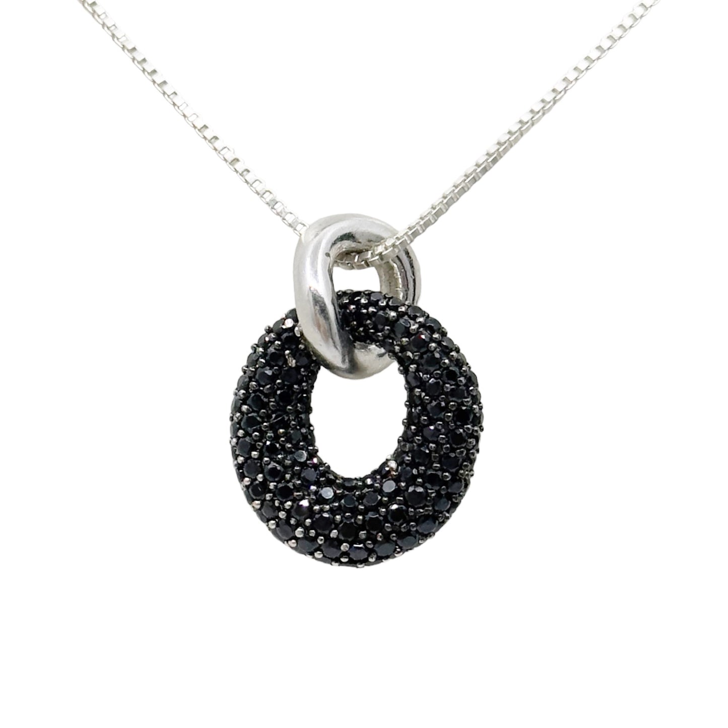 Sterling silver pave cubic zirconia link pendant