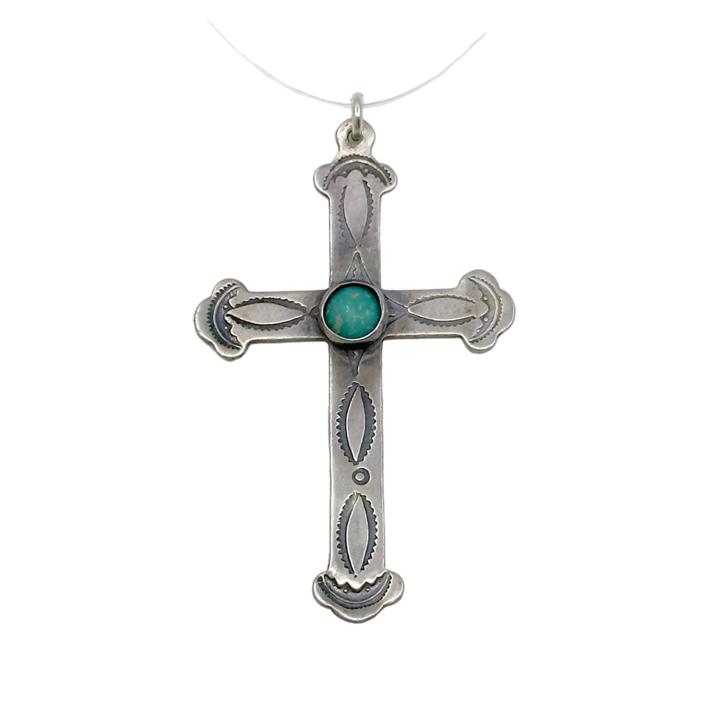 Navajo Maisels indian sterling silver turquoise cross pendant