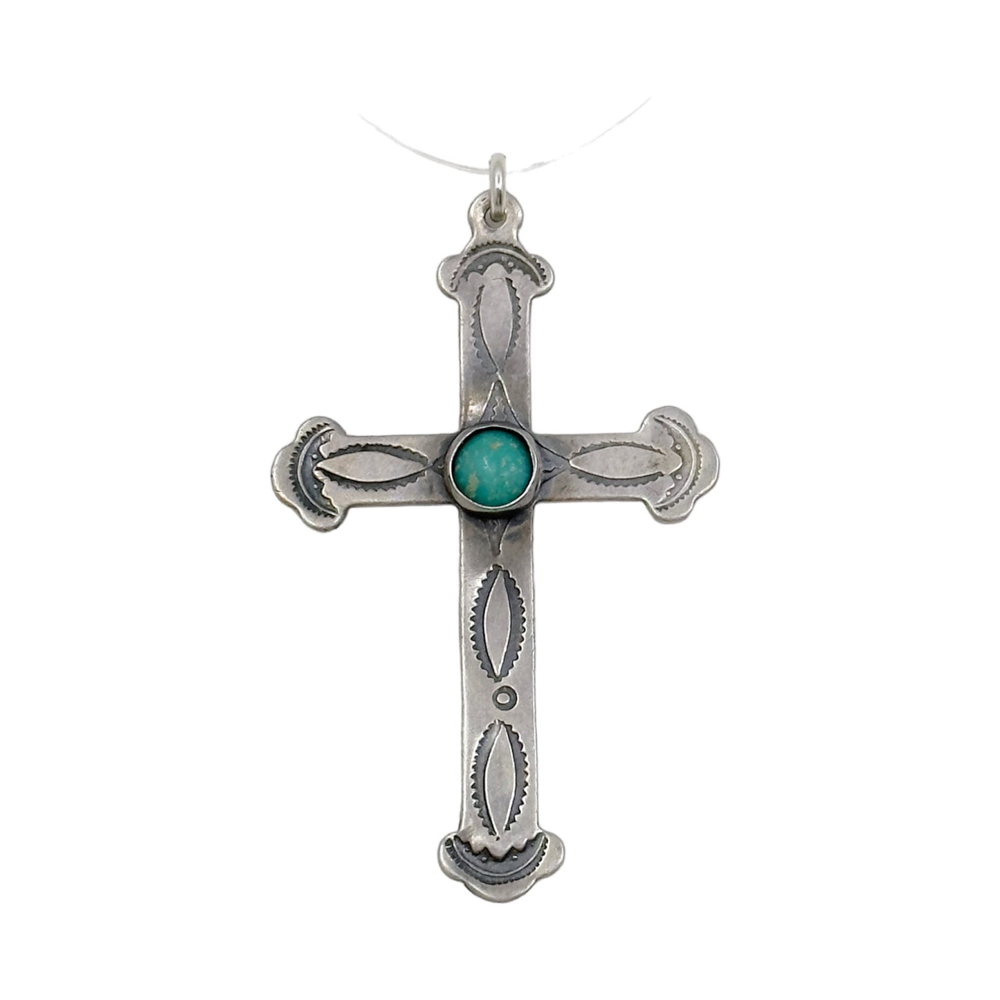 Navajo Maisels indian sterling silver turquoise cross pendant