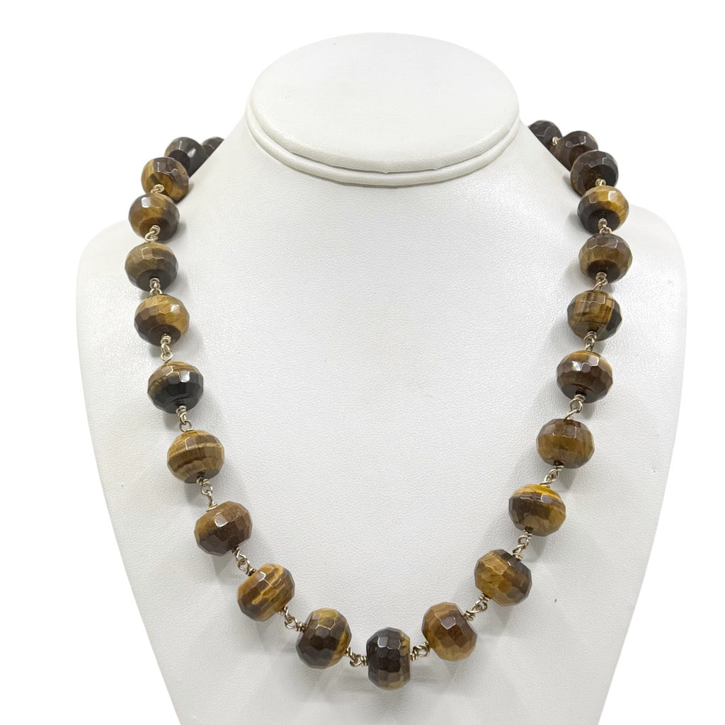 Hand Made 14k Gold Filled 15mm tiger eye bead necklace - GM731