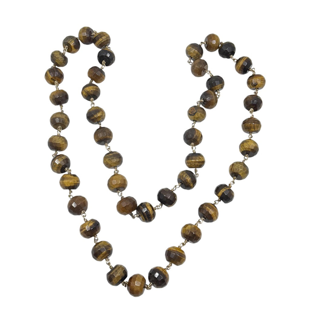 Hand Made 14k Gold Filled 15mm tiger eye bead necklace - GM731