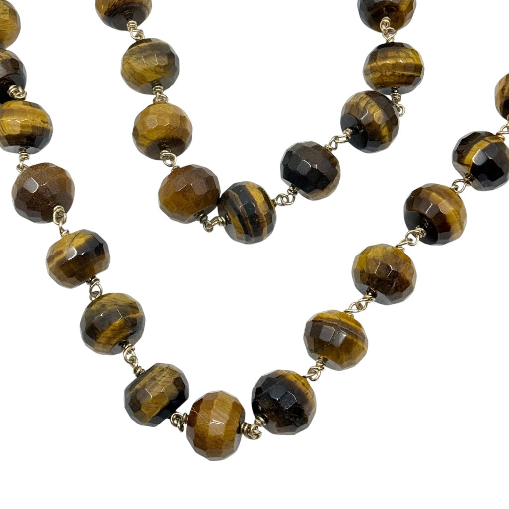 Hand Made 14k Gold Filled 15mm tiger eye bead necklace - GM731