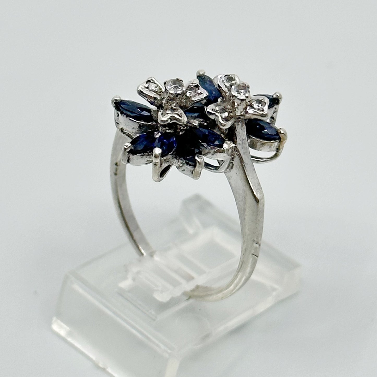 Vintage Sterling silver sapphire & cubic zirconia ring