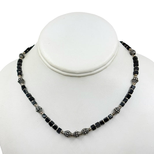 Hand Made Sterling silver onyx bead necklace - GM733