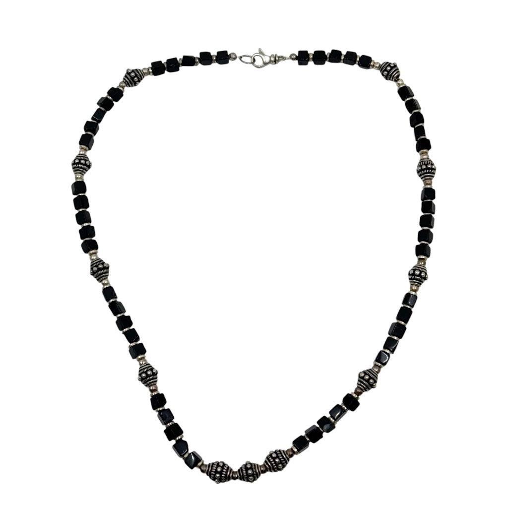 Hand Made Sterling silver onyx bead necklace - GM733