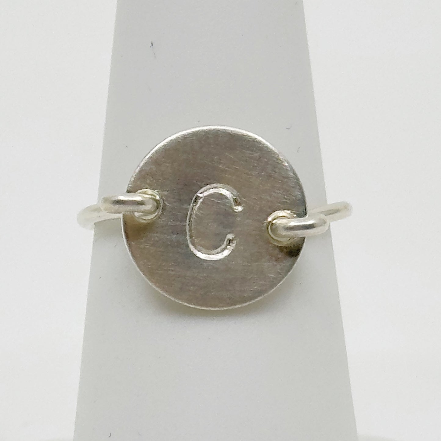 Hand Made Sterling silver C Initial disk Ring