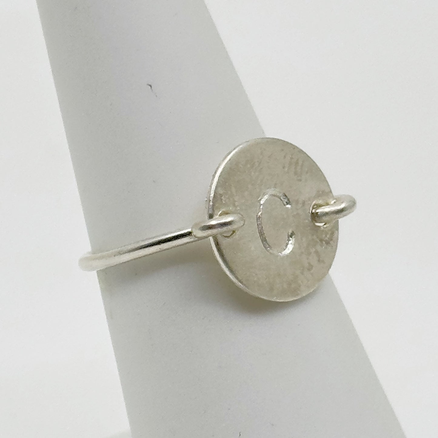 Hand Made Sterling silver C Initial disk Ring