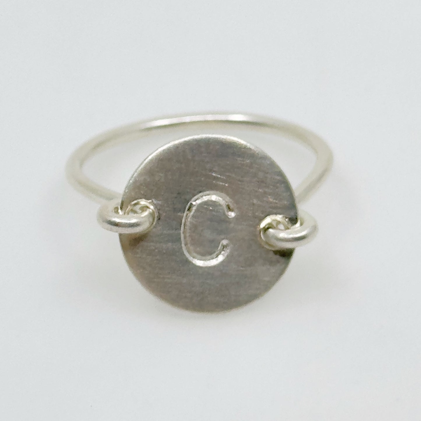 Hand Made Sterling silver C Initial disk Ring