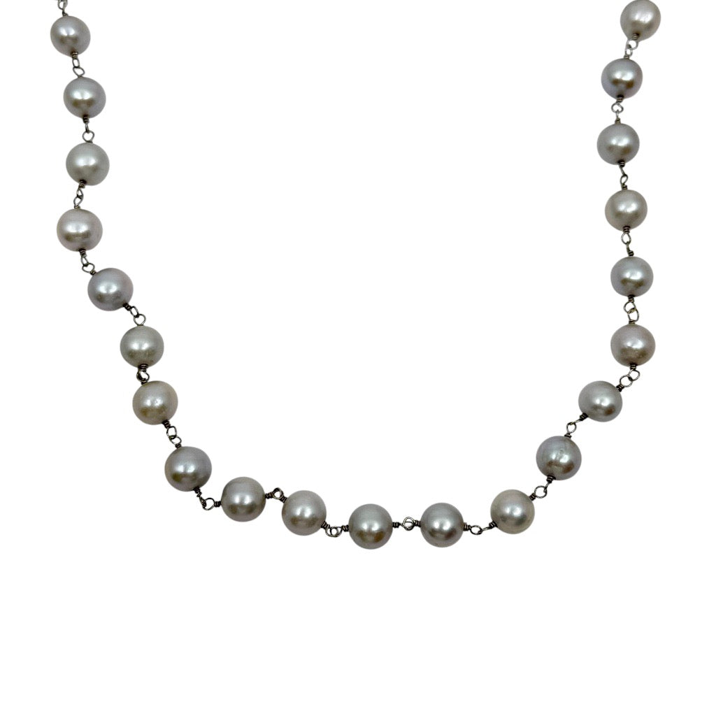 Hand Made sterling silver 7mm gray freshwater pearl necklace - GM736