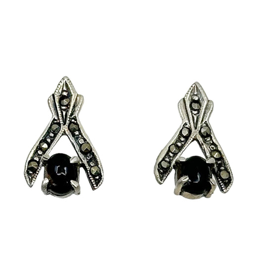 Sterling silver onyx & marcasite earrings