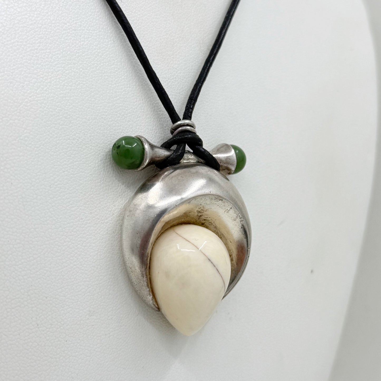 Patricia Von Musulin sterling silver bone & jade  leather cord necklace