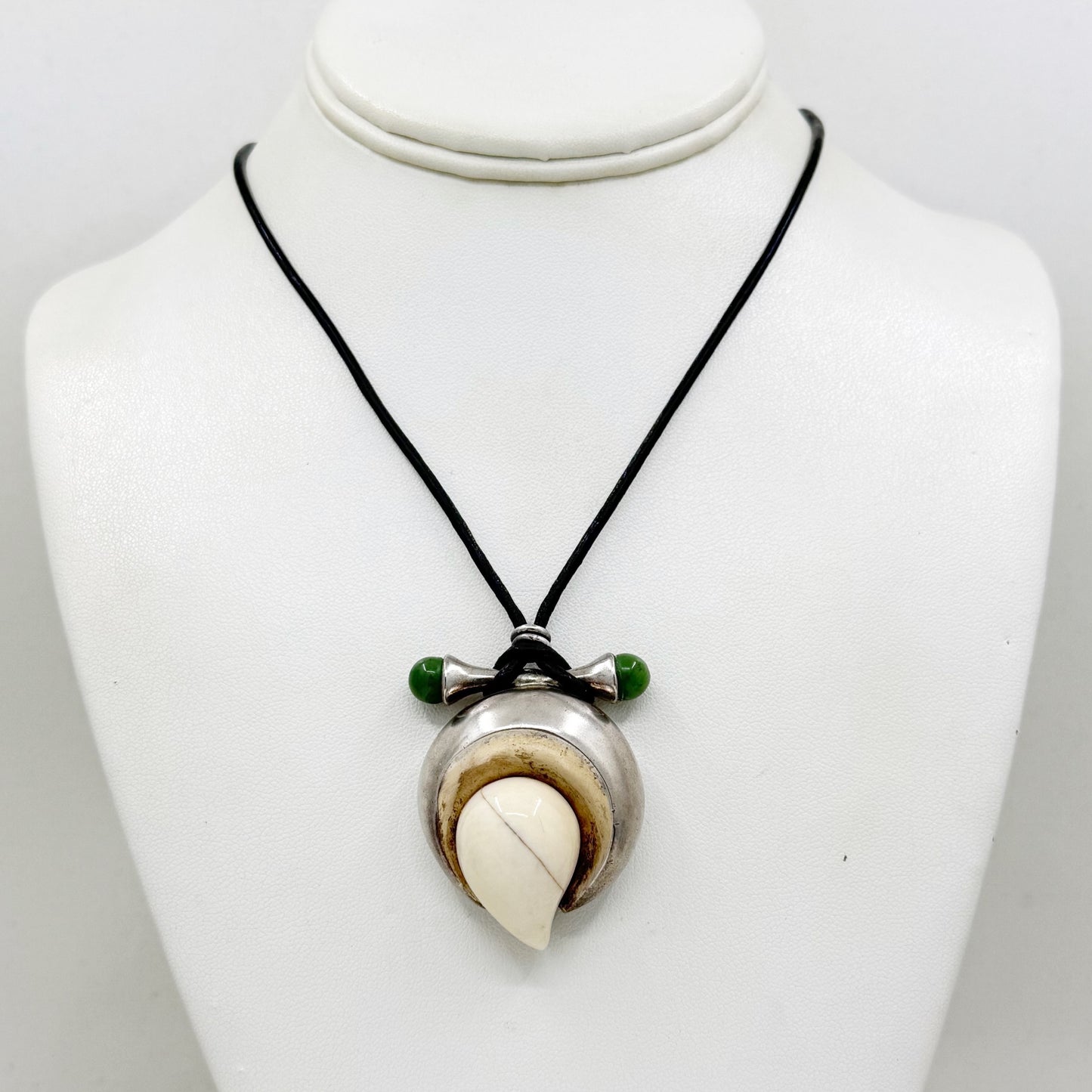 Patricia Von Musulin sterling silver bone & jade  leather cord necklace