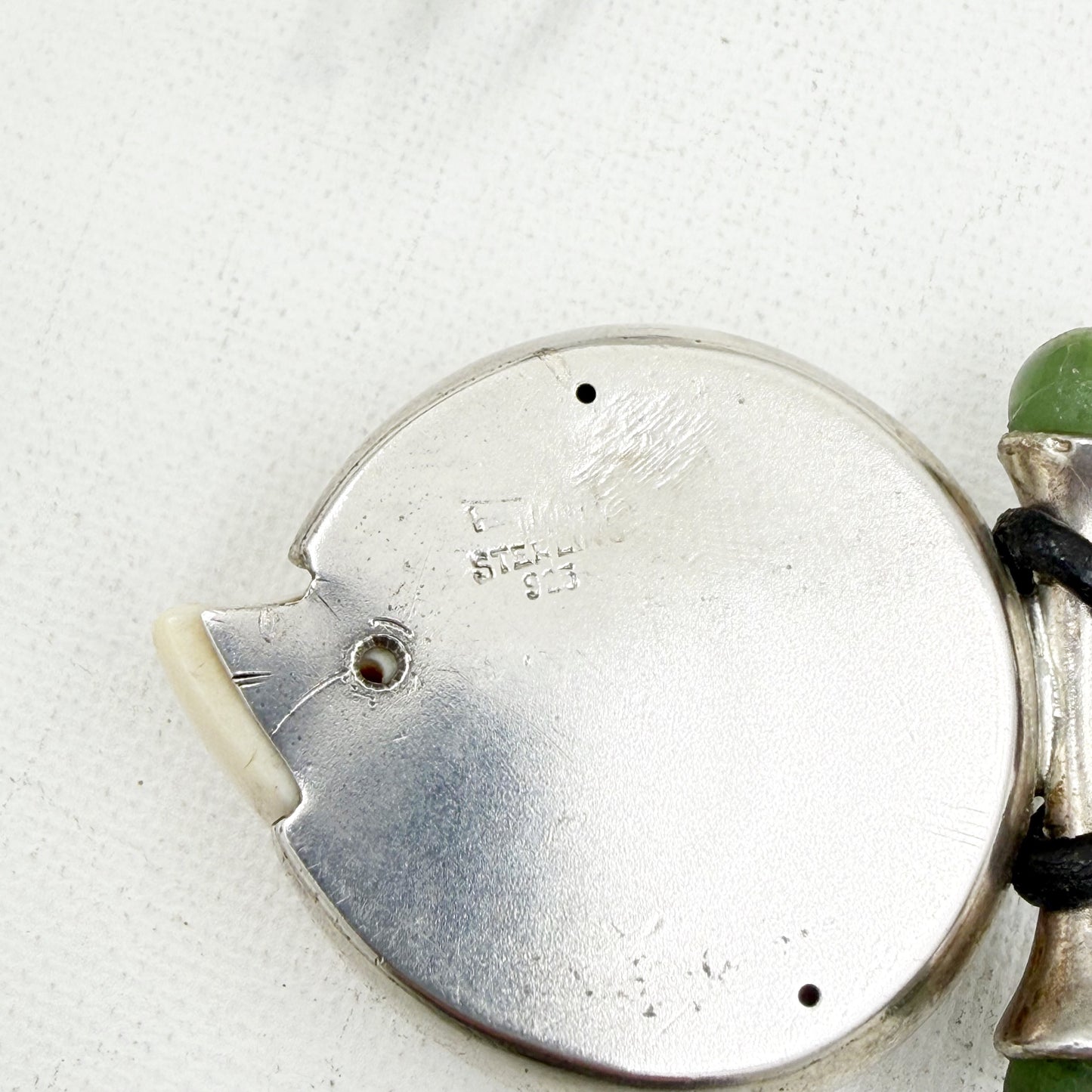 Patricia Von Musulin sterling silver bone & jade  leather cord necklace