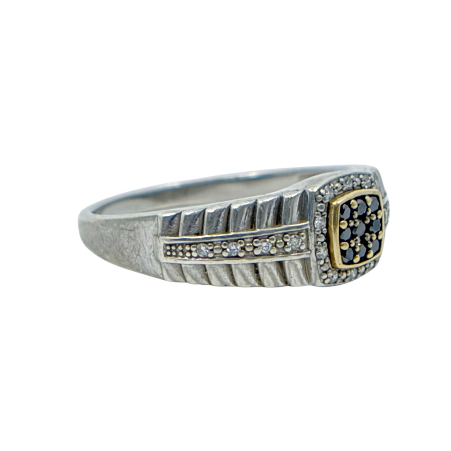 GSK 10k gold  Sterling silver white & black diamond men ring - GM752