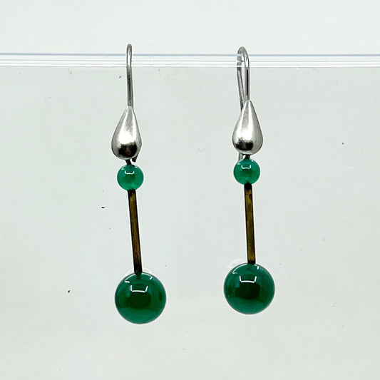 sterling silver & brass chrysoprase bead earrings