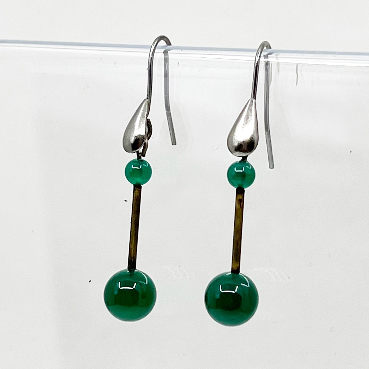 sterling silver & brass chrysoprase bead earrings