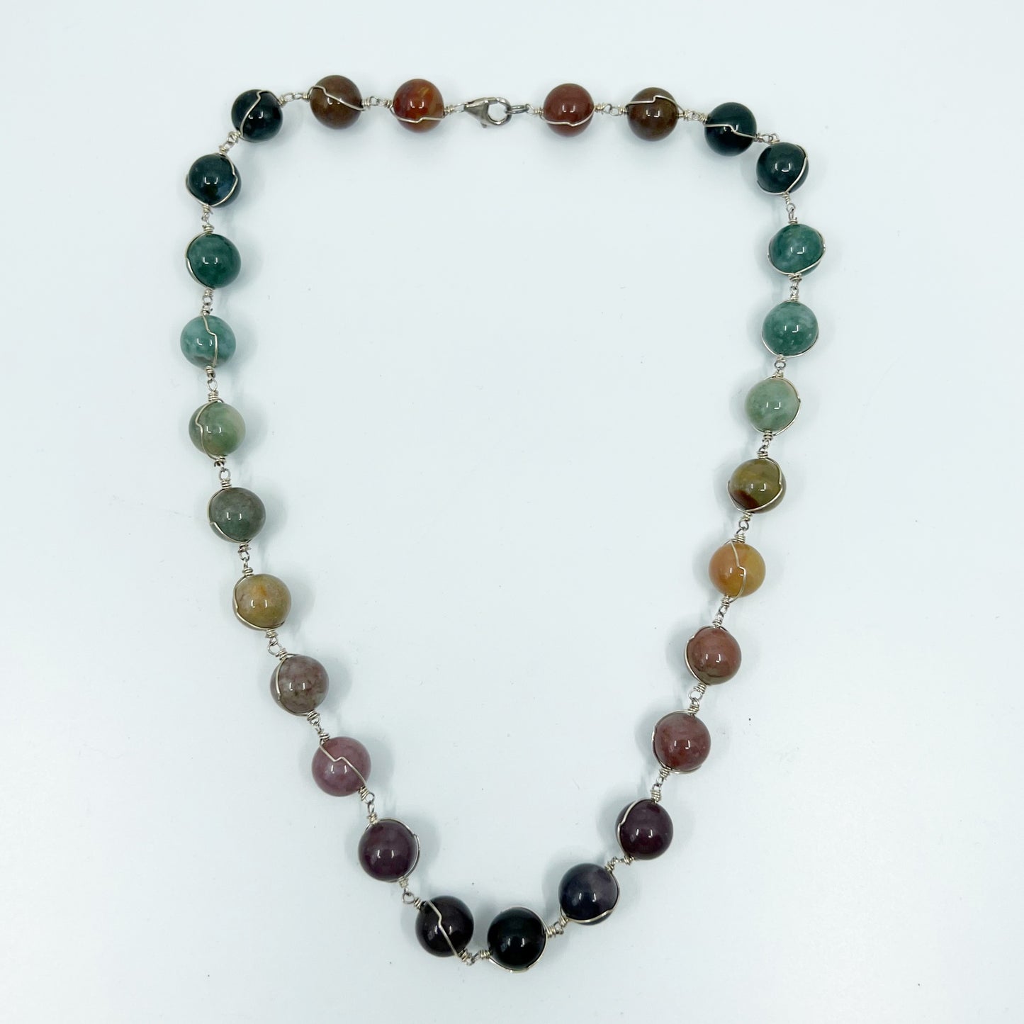 Hand Made sterling silver agate bead necklace