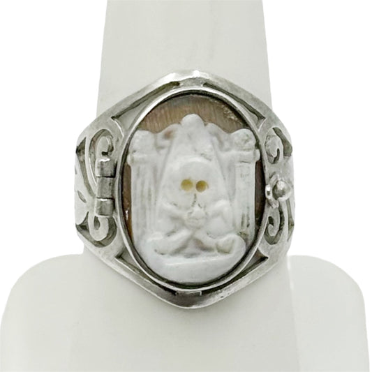 Enif Sterling silver Momento Mori shell cameo poison ring - GM76
