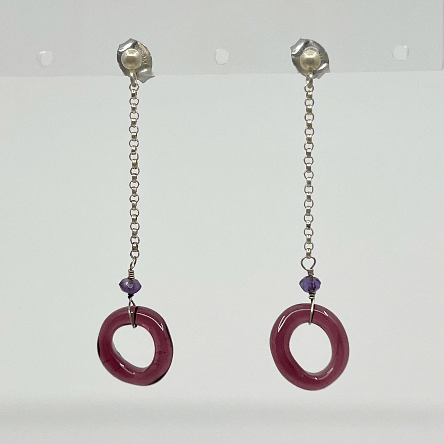 Hand Crafted sterling silver glass & amethyst earrings