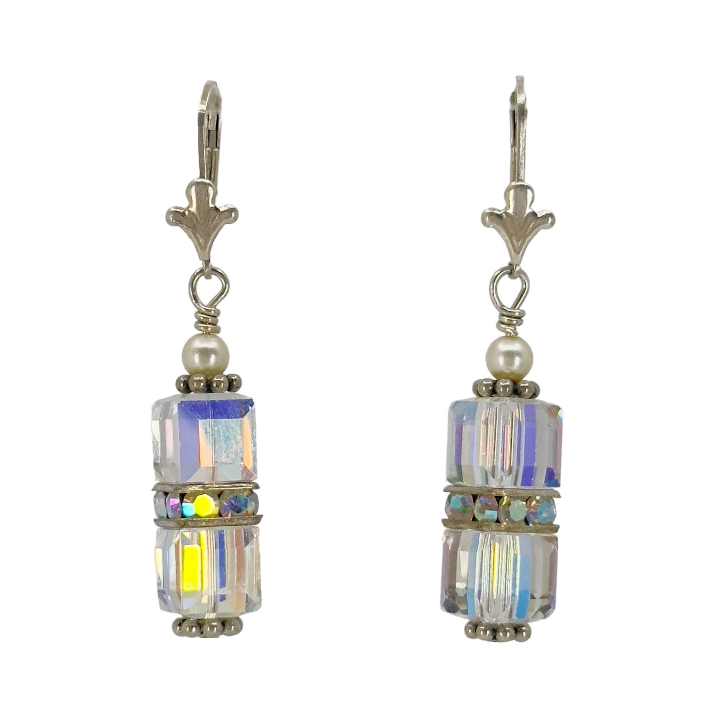 sterling silver AB crystal bead drop earrings