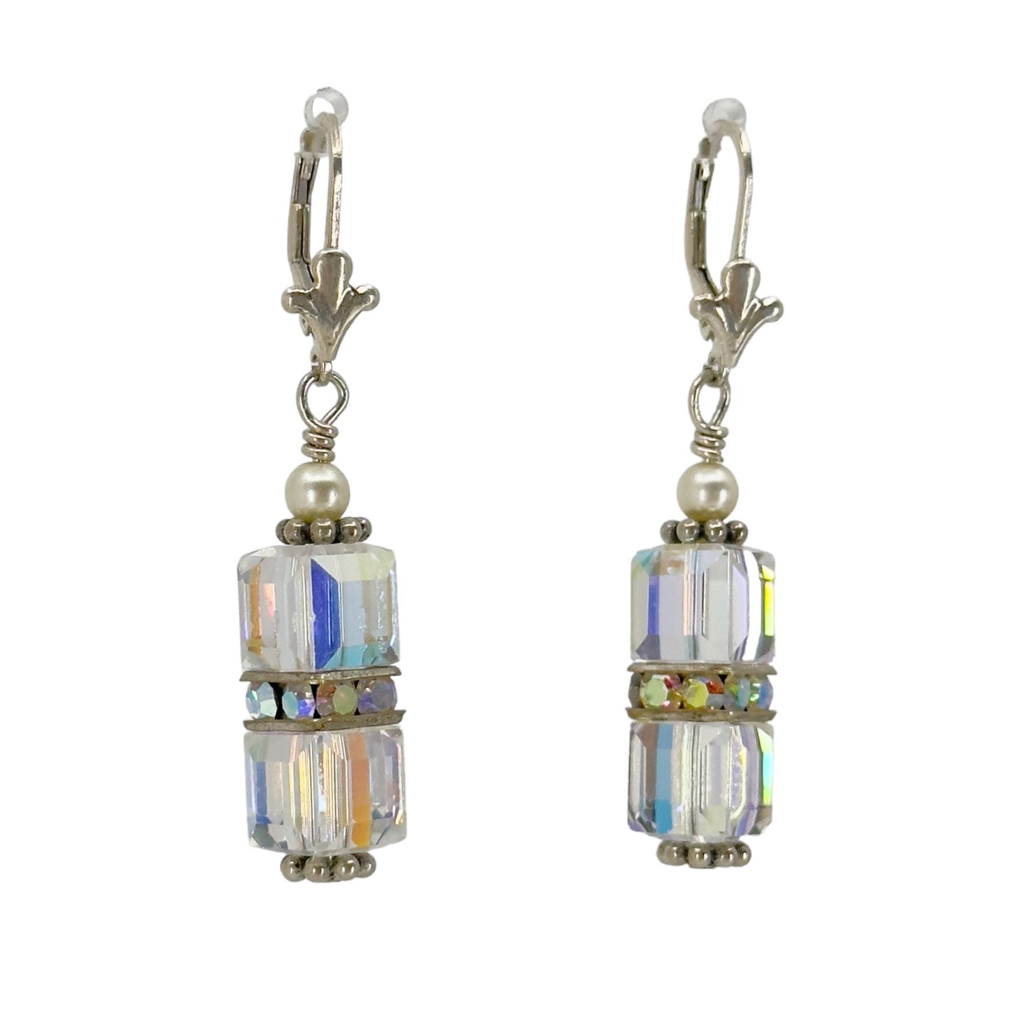 sterling silver AB crystal bead drop earrings