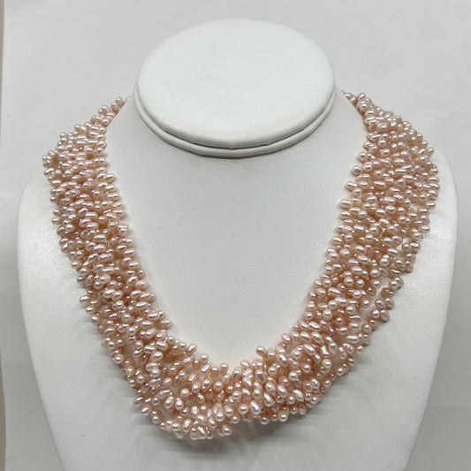 Gold filled cultured peach pearl torsade necklace