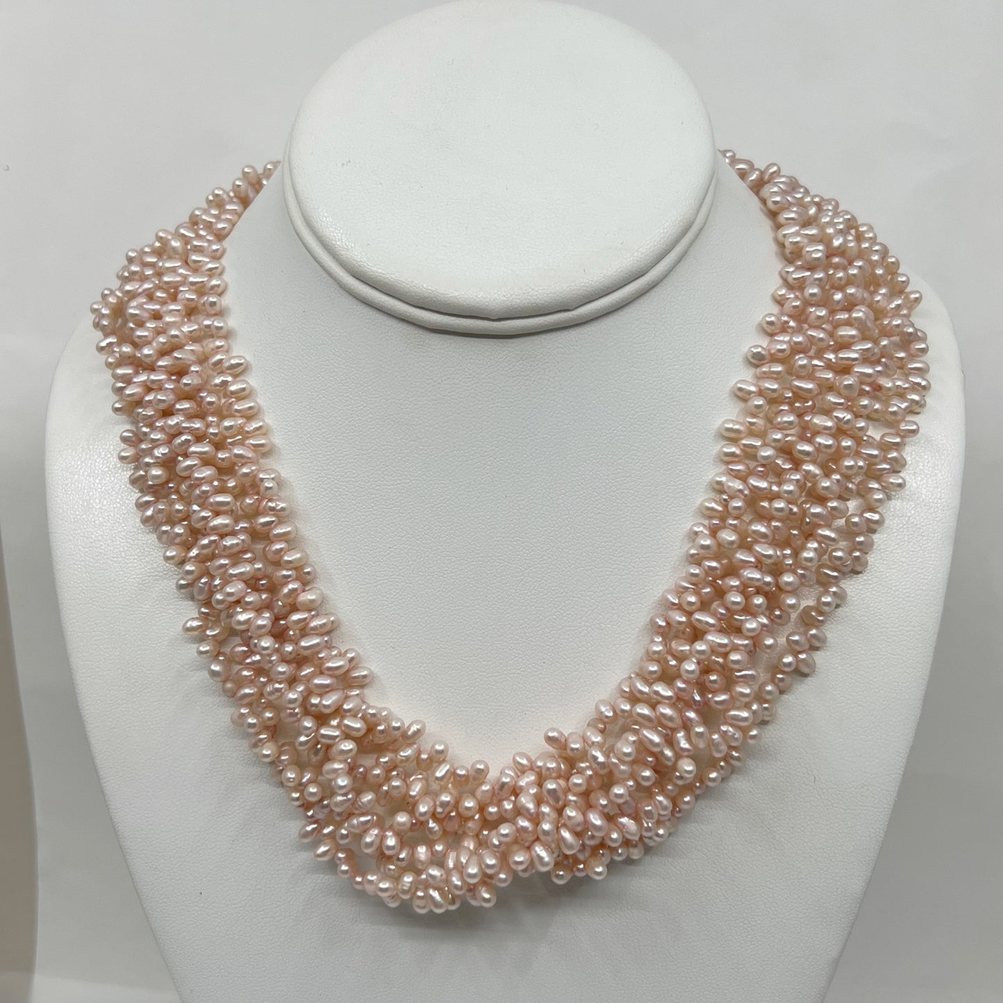 Gold filled cultured peach pearl torsade necklace