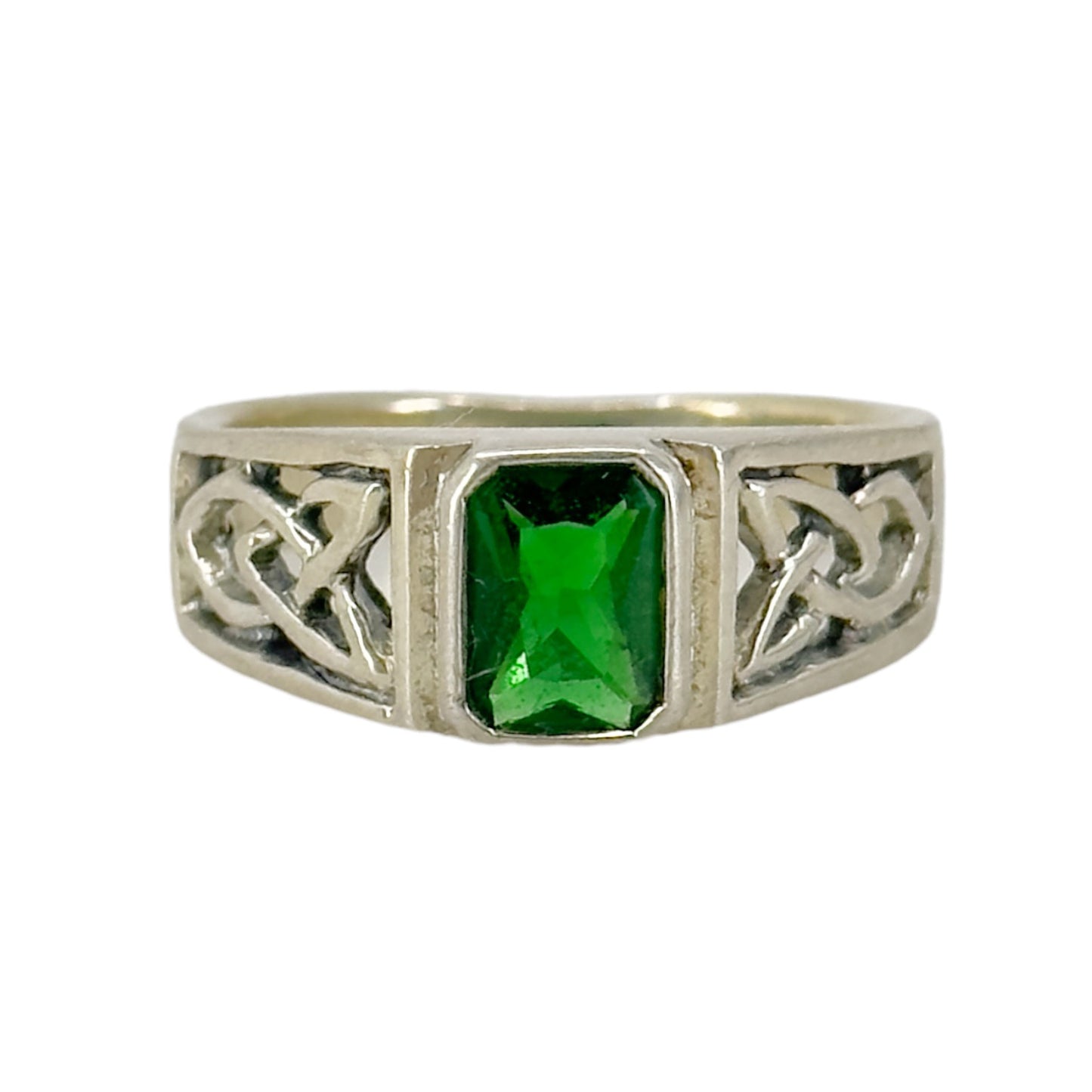 Sterling silver emerald glass Celtic knot ring